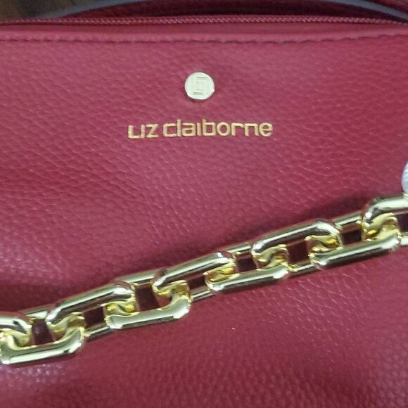 VINTAGE LIZ CLAIBORNE CROSSBODY FAUX LEATHER HANDBAG WITH GOLD CHAIN - Picture 2 of 7